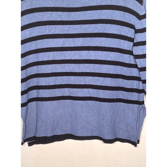 BTFBM Striped Blue & Black Ribbed Knit Turtleneck Sweater XL Warm Oversized - Picture 8 of 16